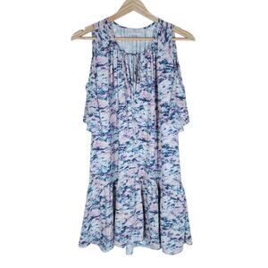 Amanda Uprichard Dress Small Silk Cold Shoulder Ruffle Hem Abstract Soft Chic
